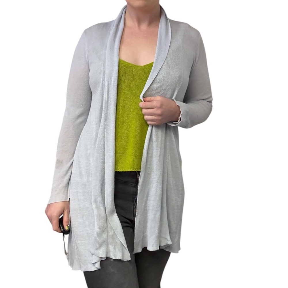 Eileen Fisher Women's Organic Linen Blend Open Front Cardigan Light Blue Small